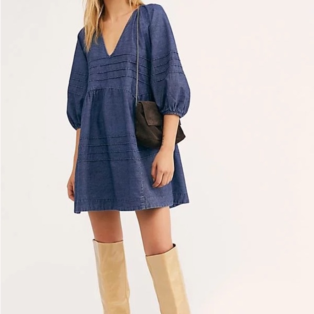 Free People Sweet Surrender Denim Mini Dress (Cowboy Blue Wash)